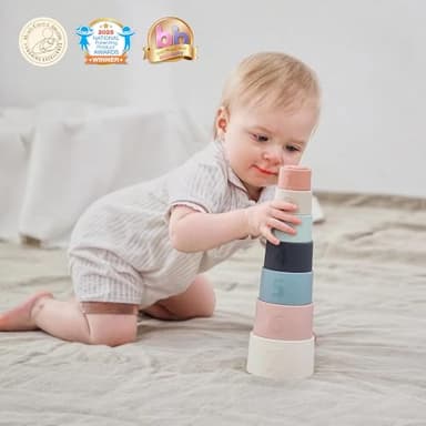 Moonkie Stacking Cups Toy, Fun Educational Baby Toys Silicone Soft Teething Toy, Age 6+ Months, 7 Piece Set - Image 8