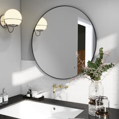 BEAUTYPEAK 20 Inch Round Mirror, Metal Frame Circle Mirror, Wall Mounted for Entryway, Bathroom, Vanity, Living Room, Black - Image 6