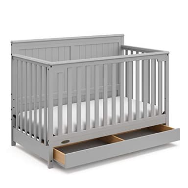Graco Hadley 5-in-1 Convertible Crib with Drawer (Pebble Gray) – GREENGUARD Gold Certified, Crib with Drawer Combo, Full-Size Nursery Storage Drawer, Converts to Toddler Bed, Daybed - Image 1