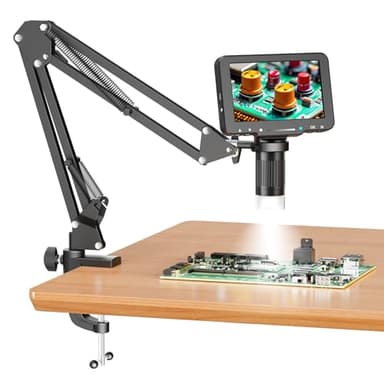 Aikokkl Digital Microscope 1000X 5 Screen, Professional Soldering Microscope Flex Stand, 1080P Type-C Electronics Repair, 8 LED Ring Light, 32GB SD - Image 1