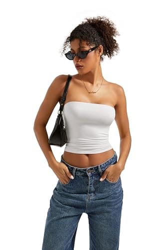 SUUKSESS Women Sexy Tube Top Summer Y2K Going Out Tops Casual Sleeveless Double Lined Basic Tank Top (Snow White, XS) - Image 2