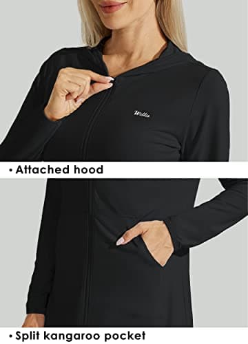 Willit UPF 50+ Women's Swim Cover Up Sun Protection Beach Swimwear Bathing Suit Long Hoodie Jacket SPF Black M - Image 5