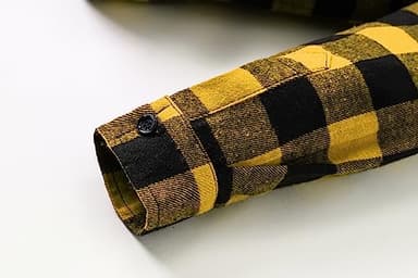 Cromoncent Men's Casual Plaid Flannel Long Sleeve Button Down Shirt,Yellow Black,Large - Image 6
