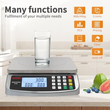 Food Scale 88lb/40kg Large Digital Kitchen Scale 0.05oz/1g with Price Computing Commercial Scale 304 Stainless Steel gram Scale for Baking Cooking Meat Restaurant ,USB or AA Battery(Included) - Image 6
