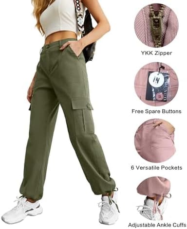 Lepunuo Women's High Waisted Cargo Pants Travel Y2K Streetwear Baggy Stretchy Pants with 6 Pockets Drawstring Ankle Cuffs - Image 4