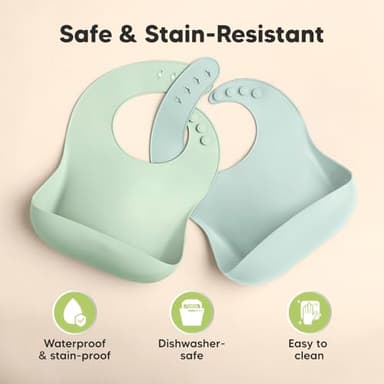 KeaBabies 2-Pack Silicone Baby Bibs for Eating - Sturdy Food-Grade Silicone Bibs for Babies Girl, Boy, Large Food Catcher, Clean & Put On Easily, Waterproof Toddler Feeding Essentials(Pastel Sky) - Image 6