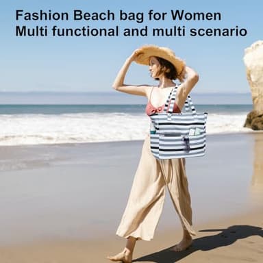 LEDAOU Beach Bag for Women Waterproof Sandproof Tote Bag Pool Bag with Zipper for Gym Shopping Travel with Wet Pocket - Image 2