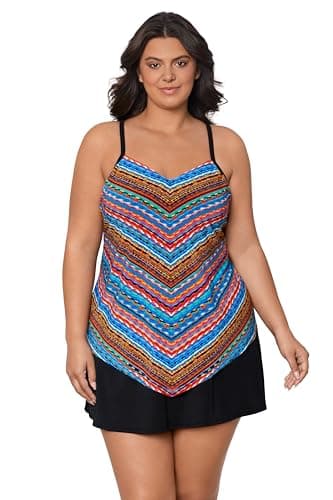 TrimShaper Womens Adjustable Hank Swim Tankini Top with Built-in Bra Support, Stitched Up, 24W - Image 1