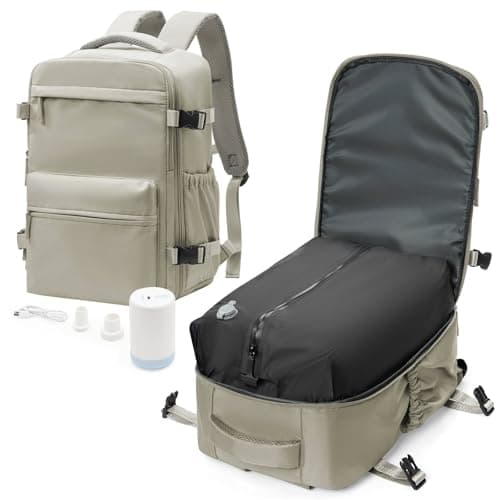 Vacuum Travel Backpack with Pump for Women,Personal Item Carry on Backpacks Flight Approved 18x14x8 inches for Men,Laptop Waterproof Work Compression bags Casual Daypack GreyBrown - Image 1