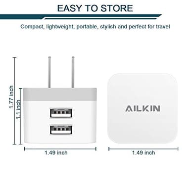 2Pack USB Wall Charger Plug, AILKIN 2.4A Dual Port USB Adapter Power Cube Fast Charging Station Box Base for iPhone 17 16 15 14 13 12 Pro Max SE 11 XR XS, Samsung, Phones Charge Block-White Brick - Image 2