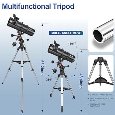 MEEZAA Telescope, 150EQ Reflector Telescope for Adults Astronomy Beginners, Manual Equatorial Professional Telescopes Astronomy with 2X Barlow Lens, Phone Adapter, Adjustable Tripod and Moon Filter - Image 6
