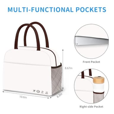 DALINDA Lunch Bag Lunch Box for Women Men Reusable Insulated Lunch Tote Bag, Handbags Case High Capacity for Travel Work Picnic,white - Image 4