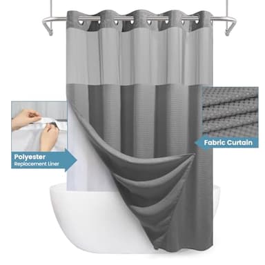 EUTXL Grey Shower Curtain and Liner Set - 230GSM Waffle Weave Textured Heavy Duty,Hotel Luxury Weighted Bath Curtain,71W x 74H - Image 7