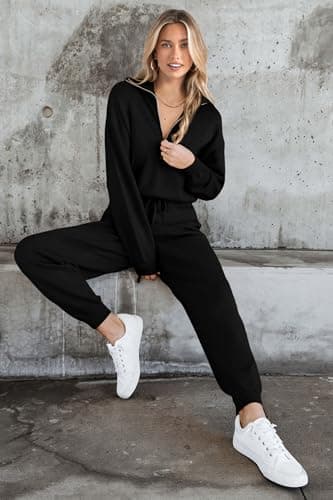 PRETTYGARDEN Women's 2 Piece Sweater Set Pullover Zip Up Sweatshirt Jogger Sweatpants Tracksuit Casual Outfit (Black,Medium) - Image 3