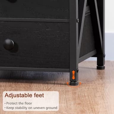 AMHANCIBLE Night Stand Set 2, LED Nightstand with Charging Station, End Side Tables with USB Port & Outlet, Bedside Table with Fabric Drawers for Bedroom Living Room, Black, HET053LBK - Image 10