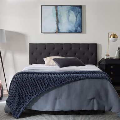 Lucid Mid-Rise Upholstered Headboard - Diamond Tufted - Padded Polyester - Adjustable Height from 34” to 46” - Easy Assembly - Bed Frame or Wall Mount - Sturdy - Charcoal - Queen Size - Image 6