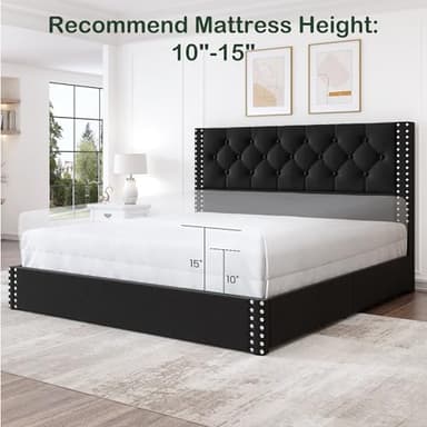 LARMACE Queen Size Platform Bed Frame with 4 Storage Drawers and Tufted Headboard Velvet Upholstered Bed Frame with Heavy Duty Wood Slats, No Box Spring Needed, Easy Assembly, Black - Image 7