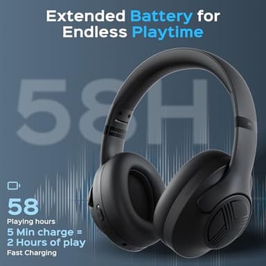 TREBLAB Z2 Hybrid Active Noise Cancelling Workout Headphones - Signature-HD Sound, Deep Bass, 58H Battery, Comfortable, Foldable Over Ear Bluetooth Headphones Wireless w/Mic for Calls, for Gym, Sport - Image 5