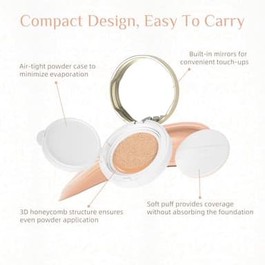 Cushion Foundation Makeup, Buildable Coverage Moisturizing Nourishing Breathable Poreless Oil-Control Lightweight, Skin fit, Natural Flawless Matte Finish - Image 7