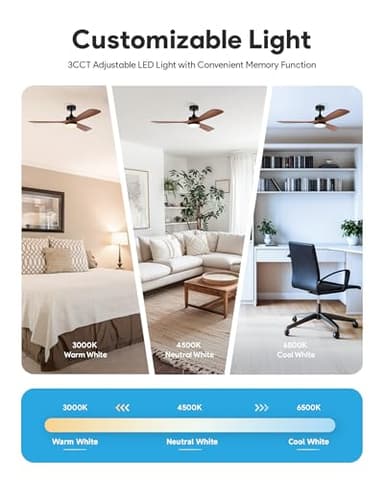 VONLUCE Ceiling Fans with Lights, 52 Inch Ceiling Fan and Remote, 6 Speed Reversible Noiseless DC Motor, 3CCT, Wood Ceiling Fan for Outdoor Indoor Farmhouse Patios, Walnut - Image 5