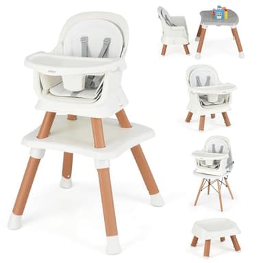 INFANS 8 in 1 Baby High Chair, Convertible Highchair for Babies and Toddlers, Infant Dining Booster Seat, Building Block Table, Kids Stool Table Chair Set with Removable Tray (8 in 1, White) - Image 1