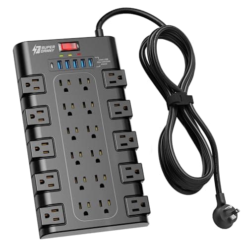 Extension Cord 10 Ft, SUPERDANNY Power Strip Surge Protector with 6 USB Charging Ports and 22 AC Outlets, 1875W/15A, 2100 Joules, Flat Plug Power Outlet for Home, Office, Dorm, Gaming Room, Black - Image 1