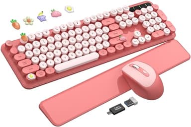 Wireless Keyboard and Mouse Combo, Blush Pink for Aesthetic Desk, Magnetic Wrist Rest, Full-Size Retro Typewriter Keyboard with Round Keycaps, Sleep Mode, 2.4GHz Cordless for Mac/Windows/PC, Trueque - Image 1