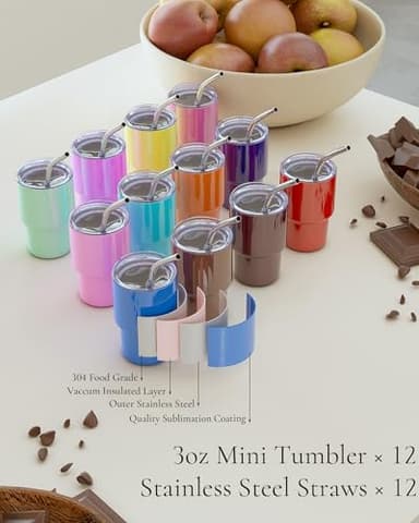 UIRZOTN 3oz Mini Tumbler Shot Glass with Straw and Lid, 12 Pack Stainless Steel Sublimation Shot Glasses for Wedding Party Whiskey Cocktail Bar with Straw and Lid - Image 2