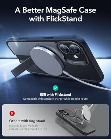 ESR for iPhone 16 Case with Stand, Compatible with MagSafe, Magnetic Kickstand Case for iPhone 16, Military-Grade Protection Shockproof Case, Boost Series, Clear Black - Image 3