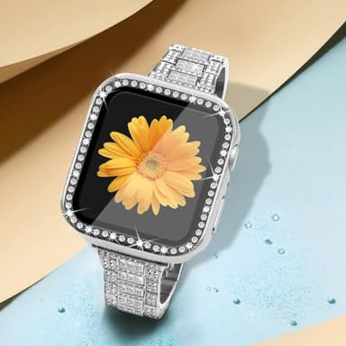 Mesime Compatible for Apple Watch Band with Screen Protector Case, Jewelry Replacement Bands 46mm 45mm 44mm 42mm 41mm 40 mm 38mm 2 Pack Protective Cover for iWatch Series 11/10/9/8/7/6/5/4/3/2/1/SE Women - Image 5