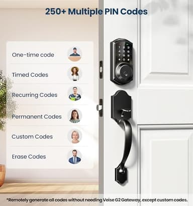 Veise Smart Front Door Lock Set, App Control, Keyless Entry Deadbolt with Lever Handle, Electronic Digital Touchscreen Keypad, Auto Lock, Easy Install, Matte Black - Image 3