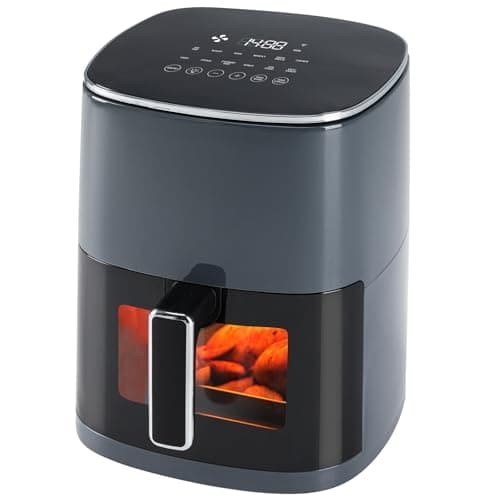 OLIXIS Air Fryer 6 Quart with Window Square Air Fryer 12-in-1 Air Fry, Roast, Reheat, Dehydrate, Bake, Steam, Fries, Custard, Chicken, Wings, Sea Food, Vegetabels,400F Grey - Image 1