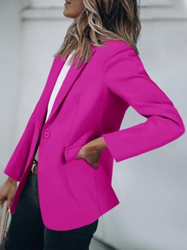 Cicy Bell Womens Casual Blazers Open Front Long Sleeve Work Office Suit Jackets Blazer Rose Red - Image 3
