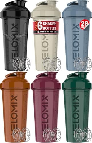 VELOMIX -6 PACK- 28 oz Protein Shaker Bottle for Protein Mixes - 6x Wire Whisk | Leak Proof Shaker Cups for Protein Shakes | Protein Shaker Bottle Pack | Protein Shake Cup (Earth Tones Collection) - Image 1