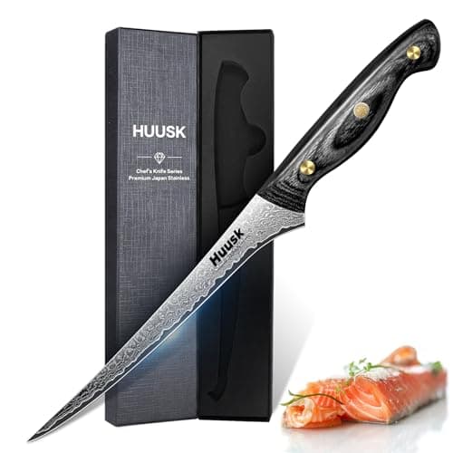 Huusk Damascus Fish Fillet Knife - 7 inch Flexible boning knife with VG10 Core, Kitchen Slicing Knife with Full Tang Handle, Birthday Dad Mom Gift - Image 1