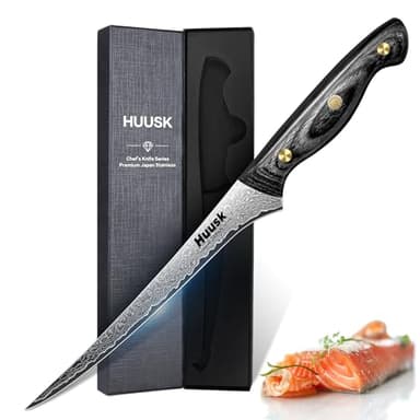 Huusk Damascus Fish Fillet Knife - 7 inch Flexible boning knife with VG10 Core, Kitchen Slicing Knife with Full Tang Handle, Birthday Dad Mom Gift - Image 1