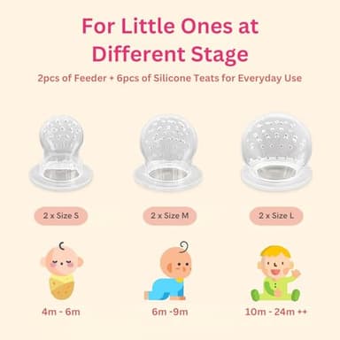 NatureBond Baby Food Feeder/Fruit Feeder Pacifier Nibbler (2 Pack) - Infant Teething Toy Teether Weaning in Appetizing Colors | + Additional Silicone Sacs - Image 3