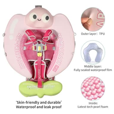 Mambobaby Float with Canopy & Portable Backpack Skin-friendly Baby Swim Float with Tail Waterproof Non-Inflatable Mambo Float Smart Swim Trainer Soft Solid Infant Pool Float 3-24 months Baby Swim Ring - Image 2