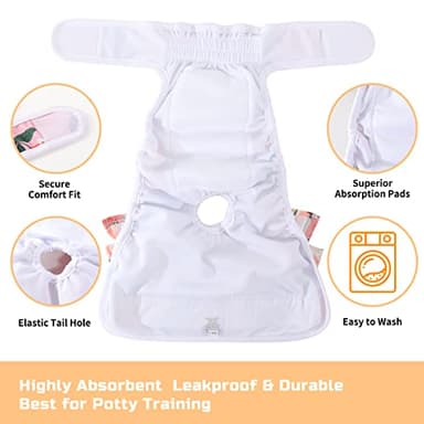 Reusable Dog Diapers Female 3 Pack Washable Premium Highly Absorbent Doggie Diapers, Flexible Puppy Diapers, Durable Leak-Proof Fruit Dog Diapers for Period Heat Incontinence Puppy Training, XS - Image 3