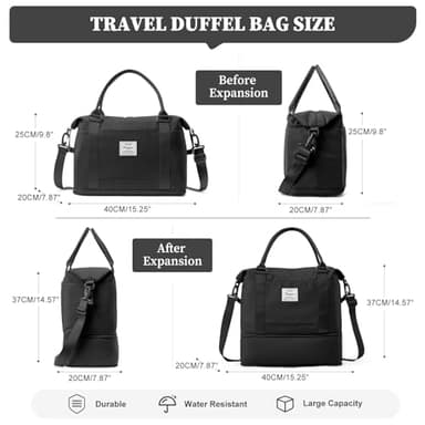 Weekender Bags for Women,Personal Item Travel Bag,Overnight Travel Duffel Bag with Expandable Shoes Compartment & Wet Pocket - Image 3