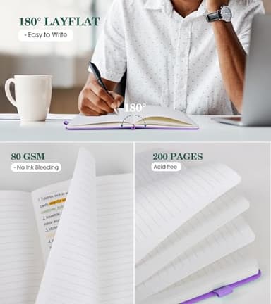 Lined Journal Notebook for Women, A5 200 Pages Hardcover Leather Journals for Writing, Thick Daily Journaling, College Ruled Notebooks for Work School, Note Taking, Business 5.75'' X 8.38'' Purple - Image 2