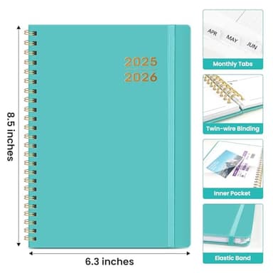 Taja Academic Planner Jul 2025 - Jun 2026 for Women & Men, Monthly and Weekly Calendar Planner, Teacher Student Planning Book with Tabs, Ideal for Office School Supplies, Aquamarine, A5, 6.4" x 8.5" - Image 3