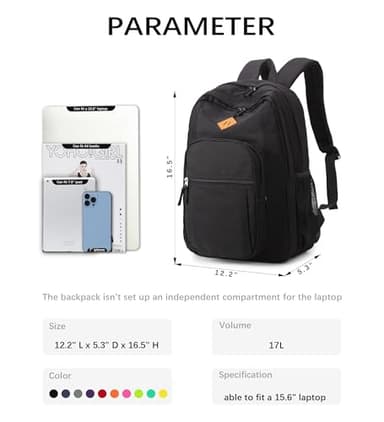 abshoo Classical Basic Womens Travel Backpack For College Men Water Resistant Bookbag (Black) - Image 4
