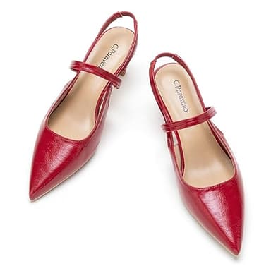 C.Paravano Slingback Kitten Heels for Women | Slingback Pumps | Pointed Toe Slingback Heels | Sandals(Size 9,Red Heels) - Image 1