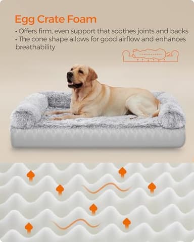 Feandrea Dog Bed, Orthopaedic Dog Sofa Bed for Medium and Large Dogs, Waterproof Ped Bed with Removable Washable Cover, 42 x 31.5 x 9 Inches, Gray Ombré UPGW233G01 - Image 3
