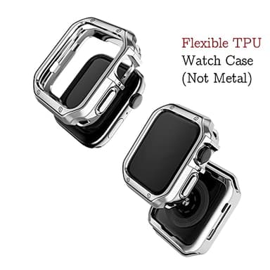 Designed for Apple Watch Band and Case, Stainless Steel Metal Chain with TPU Cover, Smart-Watch Link Bracelet Strap, Wrist-Band for i-Watch Series 9 8 7 6 5 4 3 2 1 SE, 41mm 40mm 38mm, Silver+Black - Image 5