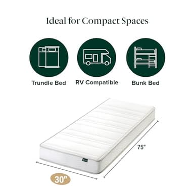 ZINUS 6 Inch Foam and Spring Hybrid Mattress, 75" x 30", Narrow, Trundle, Bunk, Day Bed, RV Compatible, Medium Firm Feel, CertiPUR-US Certified - Image 2
