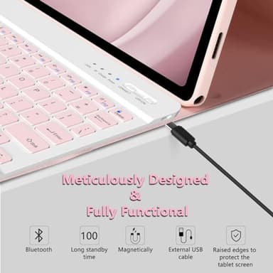 MMK Galaxy Tab A9 Plus Case with Keyboard, Samsung A9 Plus Tablet Case Keyboard (11" 2023, SM-X210/X216/X218), Wireless Detachable-Gentle Mousse Pink - Image 5