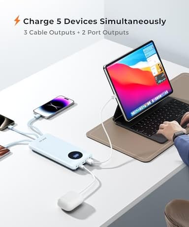 JOYFAR Portable-Charger-Power-Bank Travel Essentials Battery Pack USB C 10000mAh Built in Cable 22.5W Phone Fast Charging Powerbank Compatible with iPhone 16 15 14 13 12 11 iPad Samsung Google (Blue) - Image 4