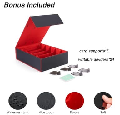 Venssu 5 Row Card Storage Box For Trading Cards With Dual-Function Playmat Lids,3800+ Mtg Deck Box With 24 Colorful Divider Tabs,Trading Card Storage Compatible with Magic Cards(Black and Red) - Image 7